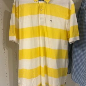 Tommy Hilfiger Men's Polo in Yellow and White Stripes
